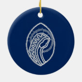 賛美ヴァージンメアリー、ホワイトレース、ネイビーブルー セラミックオーナメント (裏面)