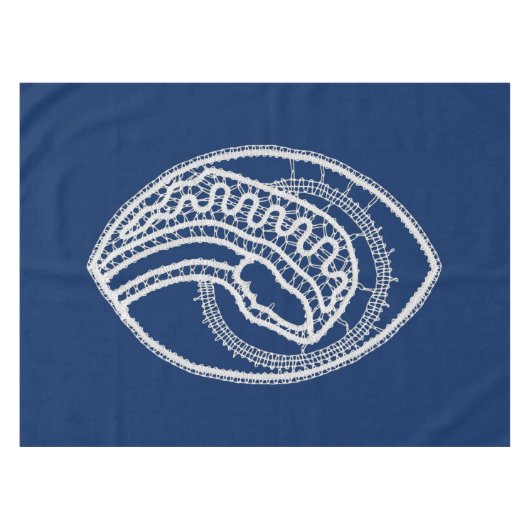 賛美ヴァージンメアリー、ホワイトレース、ネイビーブルー テーブルクロス (正面(横))