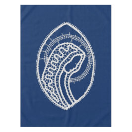 賛美ヴァージンメアリー、ホワイトレース、ネイビーブルー テーブルクロス