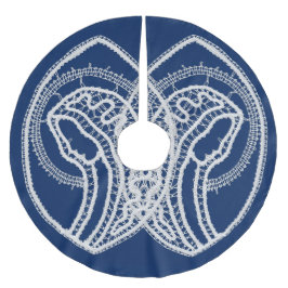 賛美ヴァージンメアリー、ホワイトレース、ネイビーブルー ブラッシュドポリエステルツリースカート