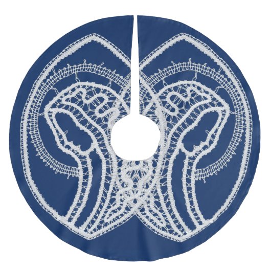 賛美ヴァージンメアリー、ホワイトレース、ネイビーブルー ブラッシュドポリエステルツリースカート (正面)