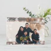 賛美写真コラージュ雪の結晶ファミリークリスマス シーズンカード (スタンド正面)