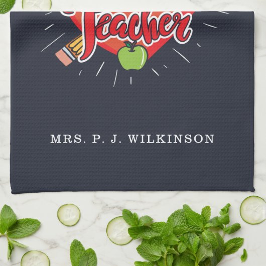 賛美学校先生ハートペンシルアップルカスタム キッチンタオル (折り畳み)