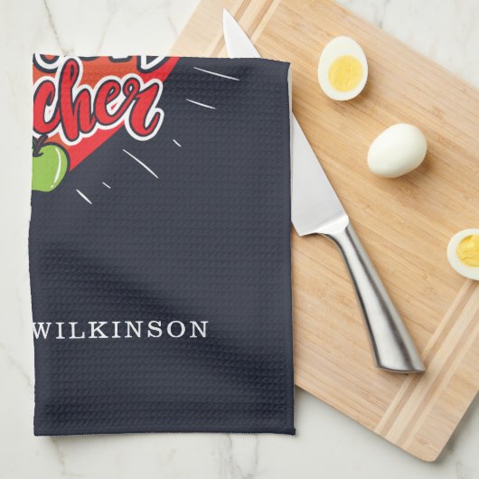 賛美学校先生ハートペンシルアップルカスタム キッチンタオル (四つ折り)