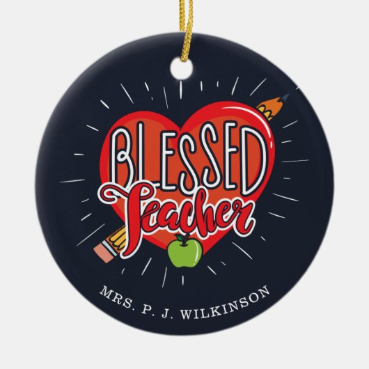 賛美学校先生ハートペンシルアップルカスタム セラミックオーナメント (正面)