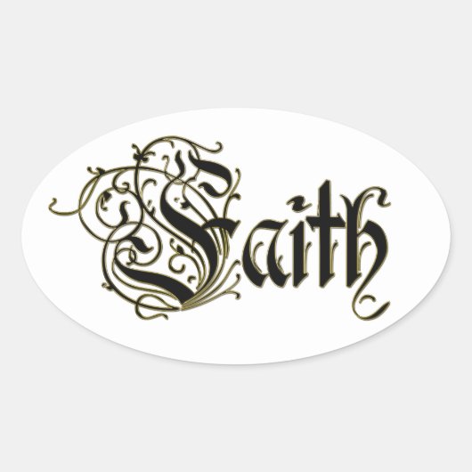 賛美感謝の金ゴールドの信仰はイエスを越える 楕円形シール (正面)