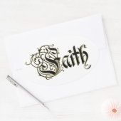 賛美感謝の金ゴールドの信仰はイエスを越える 楕円形シール (封筒)