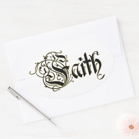 賛美感謝の金ゴールドの信仰はイエスを越える 楕円形シール (封筒)