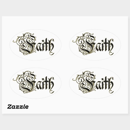 賛美感謝の金ゴールドの信仰はイエスを越える 楕円形シール (シート)