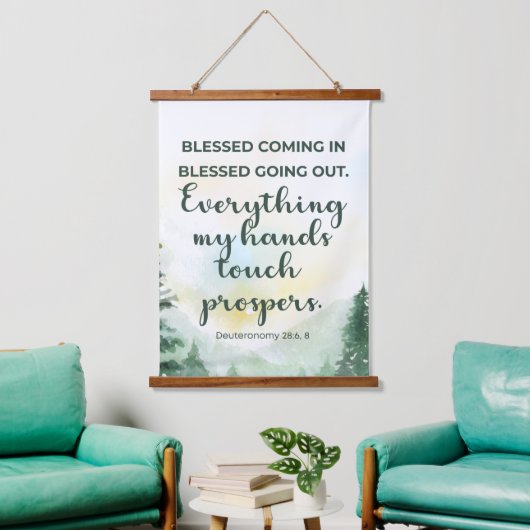 賛美来入り&出かけ、緑の水色 吊り下げ型タペストリー (リビング)