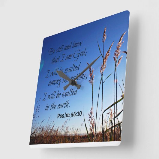 賛美歌の46:10はまだあり、私が神であることを知っています スクエア壁時計 (傾斜)