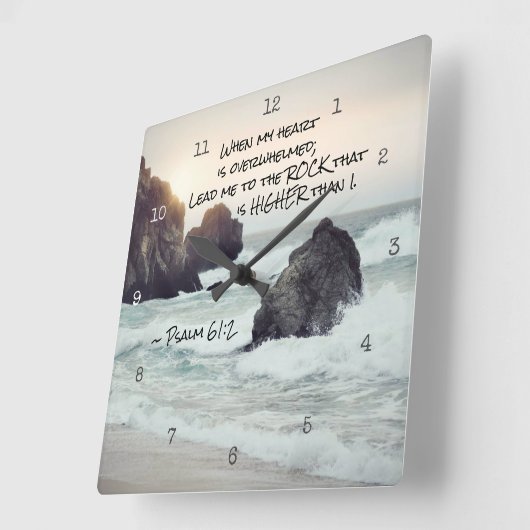 賛美歌の61:2はより高い石に私を導きます スクエア壁時計 (傾斜)