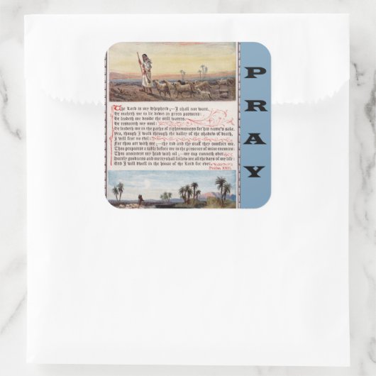 賛美歌23は、主私の羊飼いの祈りの言葉のステッカーです スクエアシール (バッグ)