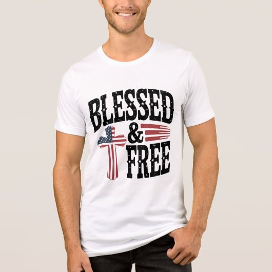 賛美無料 | 愛国的なアメリカ国旗のクロス トライブレンドＴシャツ (正面)