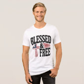 賛美無料 | 愛国的なアメリカ国旗のクロス トライブレンドＴシャツ (正面全面)
