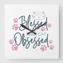 賛美猫の取り付きことわざ スクエア壁時計