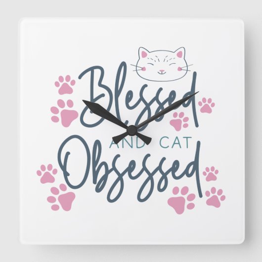 賛美猫の取り付きことわざ スクエア壁時計 (正面)