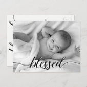 賛美白黒ベビー写真の誕生発表 案内ポストカード (正面/裏面)