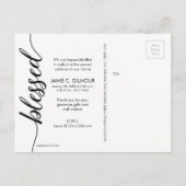 賛美白黒ベビー写真の誕生発表 案内ポストカード (裏面)