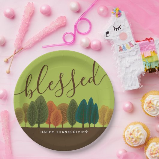 賛美秋の森の植物ライトグリーン ペーパープレート (パーティー)