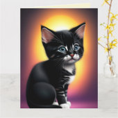 賛美誕生日可愛い猫キッテンアートグリーティングカード カード (黄色い花)