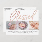 "賛美"バラゴールドフォイル写真誕生のお知らせ 案内ポストカード (正面/裏面)