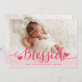 賛美|ピンク·ベビー·ガールの写真出産発表 案内状 (正面/裏面)