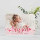 賛美|ピンク·ベビー·ガールの写真出産発表 案内状 (スタンド正面)