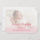 賛美|ピンク·ベビー·ガールの写真出産発表 案内状 (裏面)