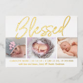 "賛美"ホイ実在ル3写真の誕生のお知らせ 箔招待状 (正面)