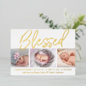 "賛美"ホイ実在ル3写真の誕生のお知らせ 箔招待状 (立ち正面)