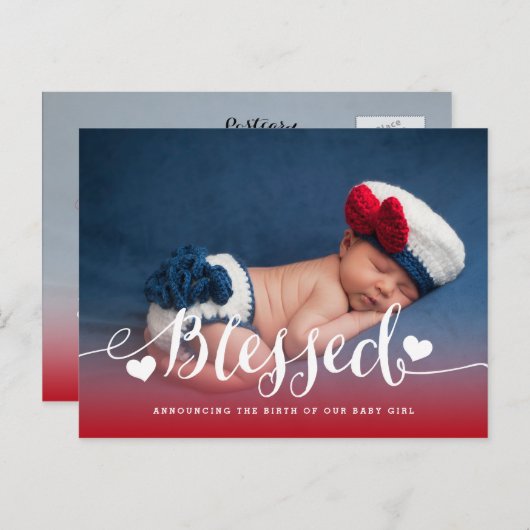 賛美 | 写真ベビーの誕生発表 案内ポストカード (正面/裏面)