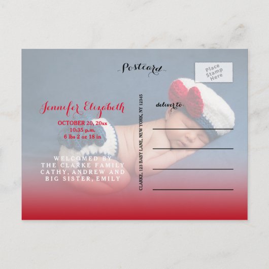 賛美 | 写真ベビーの誕生発表 案内ポストカード (裏面)