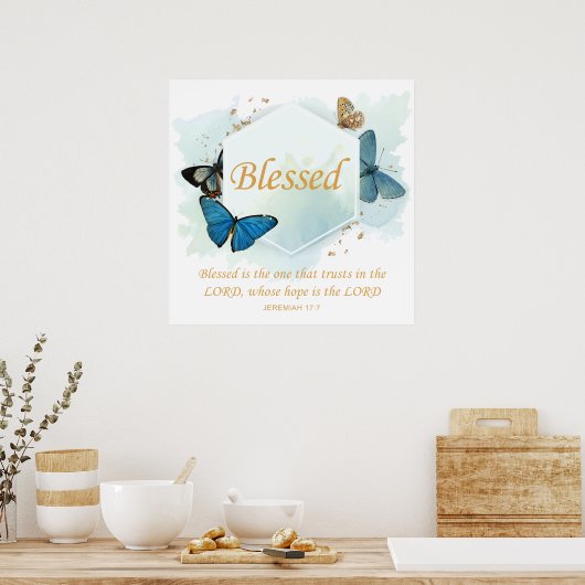 賛美 – 女性のキリスト教信仰バタフライ詩 ポスター (キッチン)