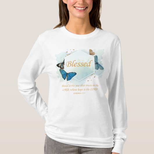 賛美 – 女性のキリスト教信仰バタフライ詩 Tシャツ (正面)