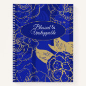 賛美&止め不能な引用文ブルーヴィンテージフローラ ノートブック (正面)