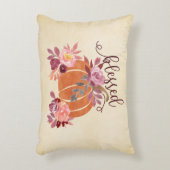 賛美-秋パンプキンとピンクの花 アクセントクッション (正面(垂直))