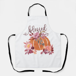 賛美-秋パンプキンとピンクの花 エプロン