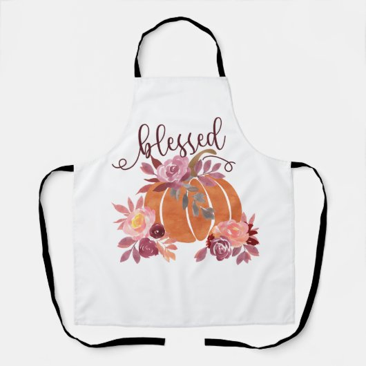 賛美-秋パンプキンとピンクの花 エプロン (正面)