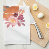 賛美-秋パンプキンとピンクの花 キッチンタオル (四つ折り)