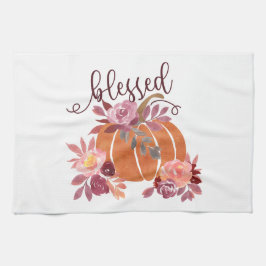 賛美-秋パンプキンとピンクの花 キッチンタオル