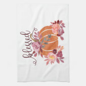 賛美-秋パンプキンとピンクの花 キッチンタオル (縦)