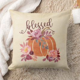 賛美-秋パンプキンとピンクの花 クッション