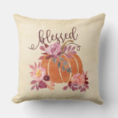 賛美-秋パンプキンとピンクの花 クッション (正面)