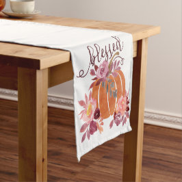 賛美-秋パンプキンとピンクの花 ショートテーブルランナー