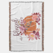 賛美-秋パンプキンとピンクの花 スローブランケット (正面縦)