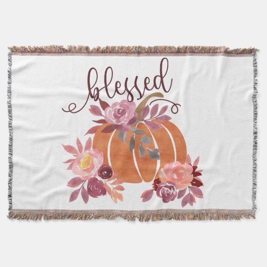 賛美-秋パンプキンとピンクの花 スローブランケット (正面)