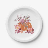 賛美-秋パンプキンとピンクの花 ペーパープレート (正面)