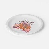 賛美-秋パンプキンとピンクの花 ペーパープレート (アングル)