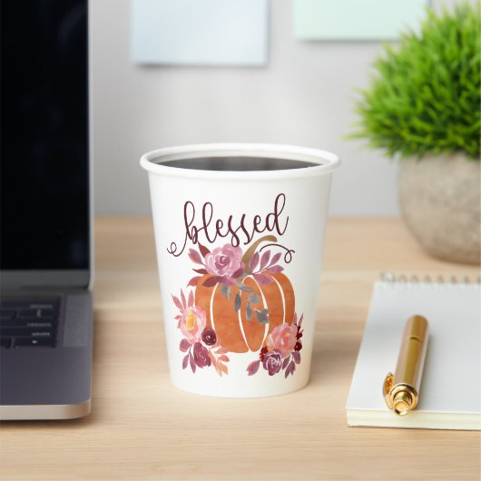 賛美-秋パンプキンとピンクの花 紙コップ (インサイチュ)